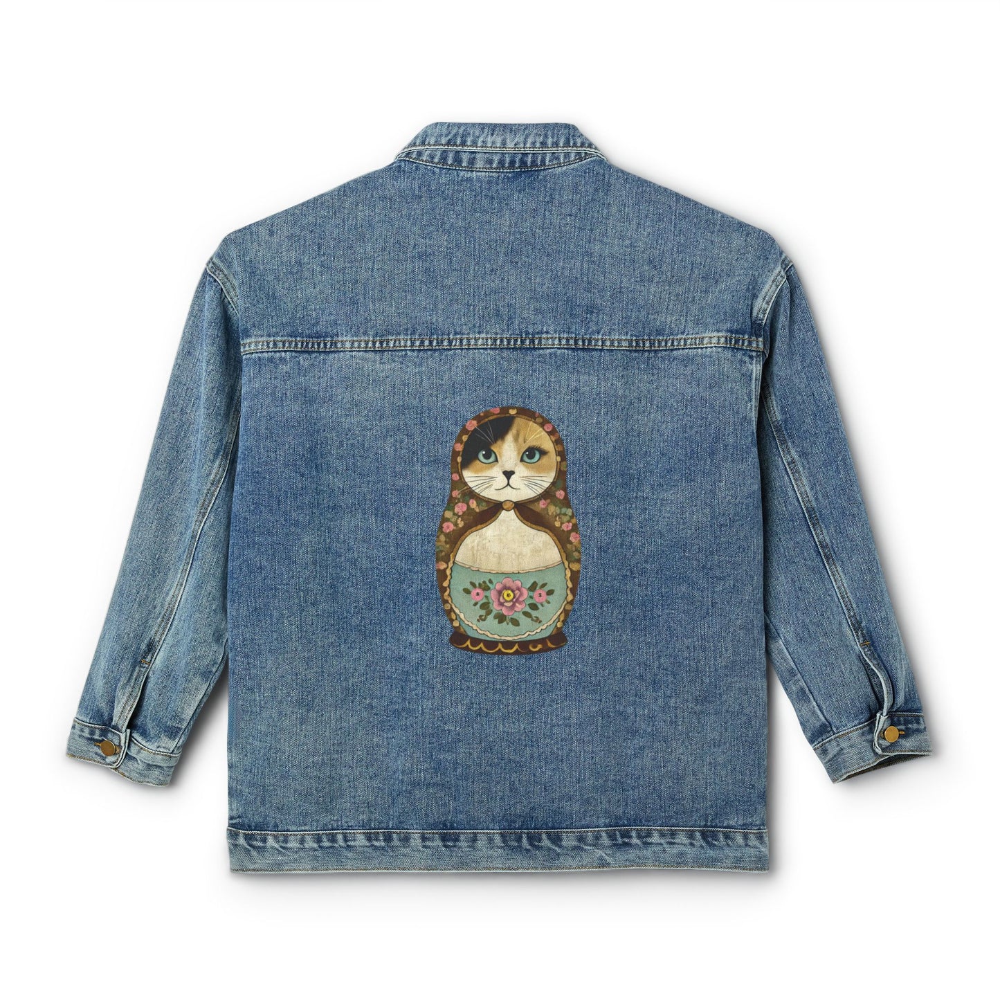 Catroyshka Babushka Cat Kitschy Women's Denim Jacket