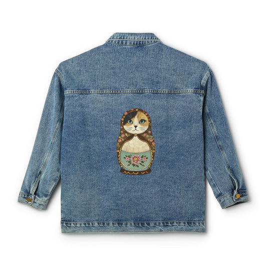 Catroyshka Babushka Cat Kitschy Women's Denim Jacket