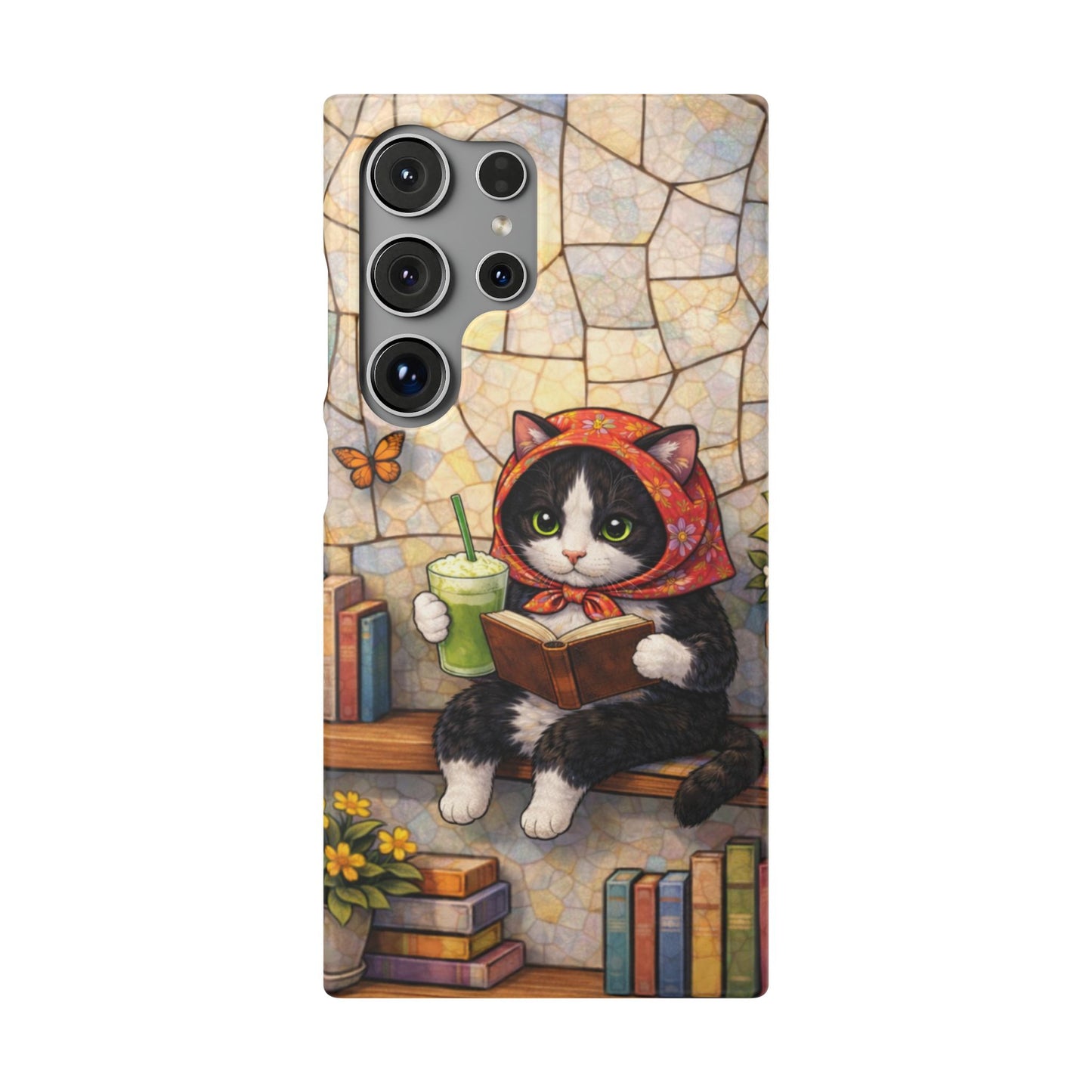 Babushka Cat Reads, Tuxedo Cat Literary Snap Phone Case