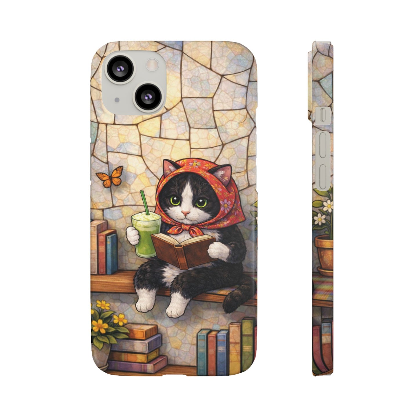 Babushka Cat Reads, Tuxedo Cat Literary Snap Phone Case