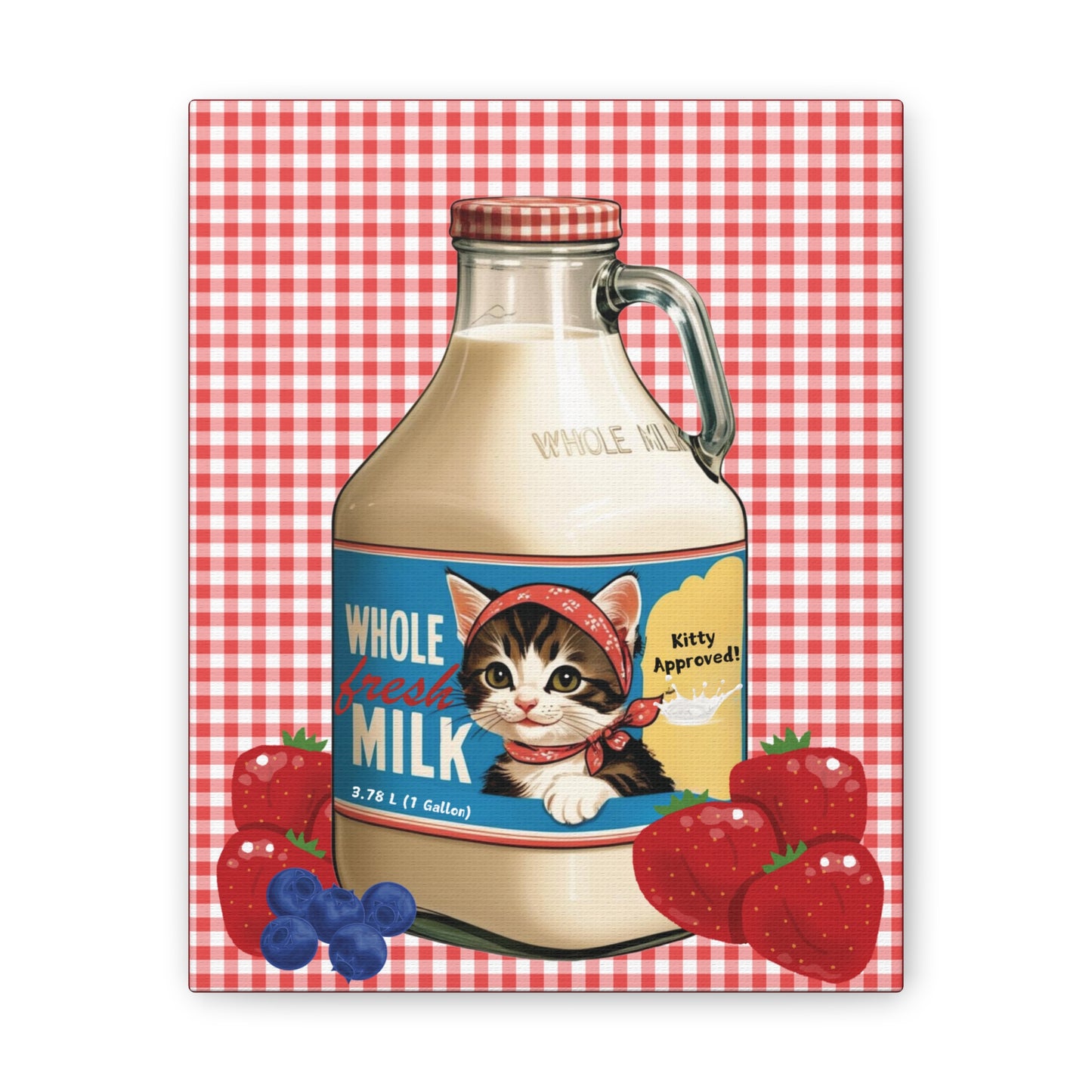 Vintage Style Kitten Milk Art, Babushka Kitten Milk and Berries