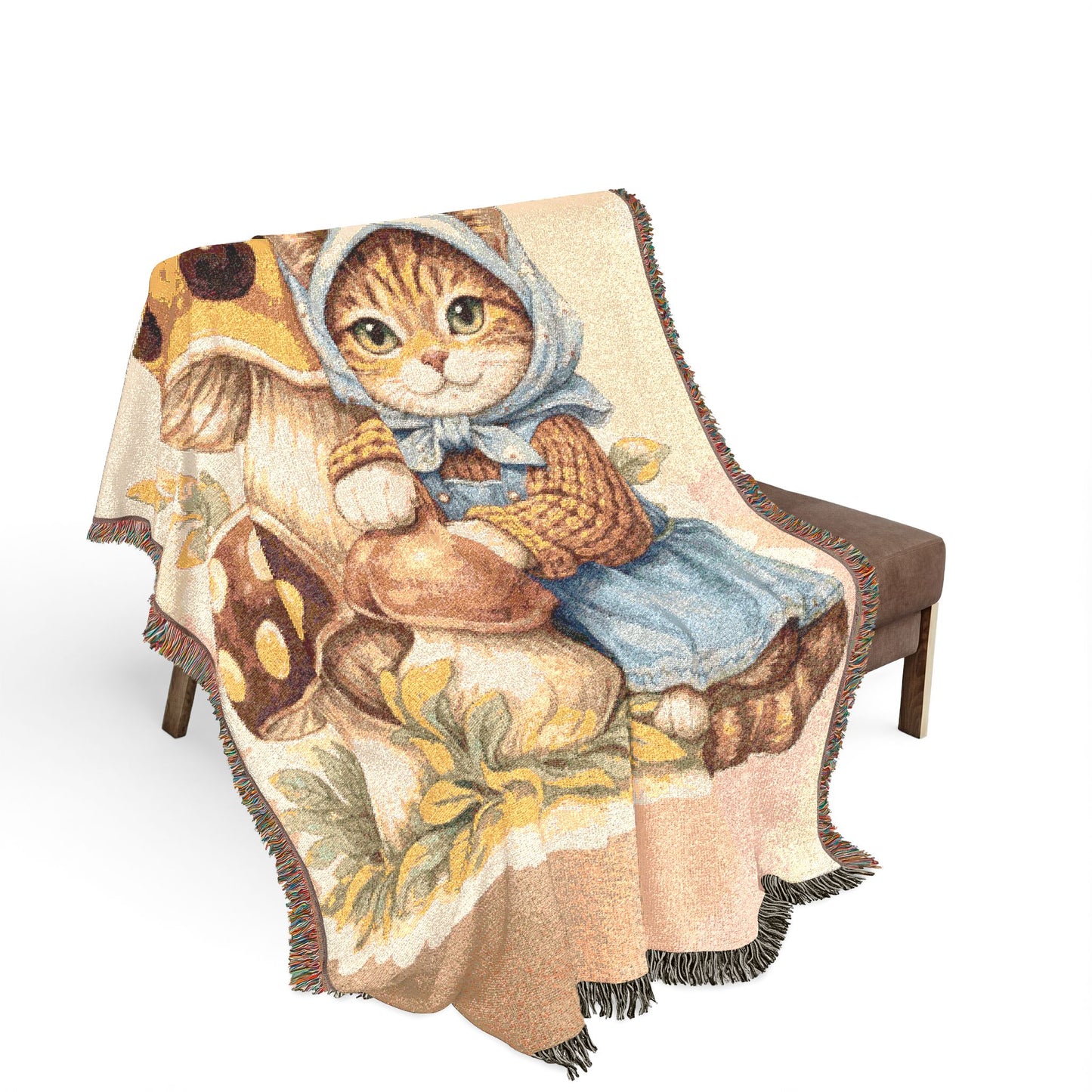 Babushka Cat Merry Mushroom Style Art Woven Blanket