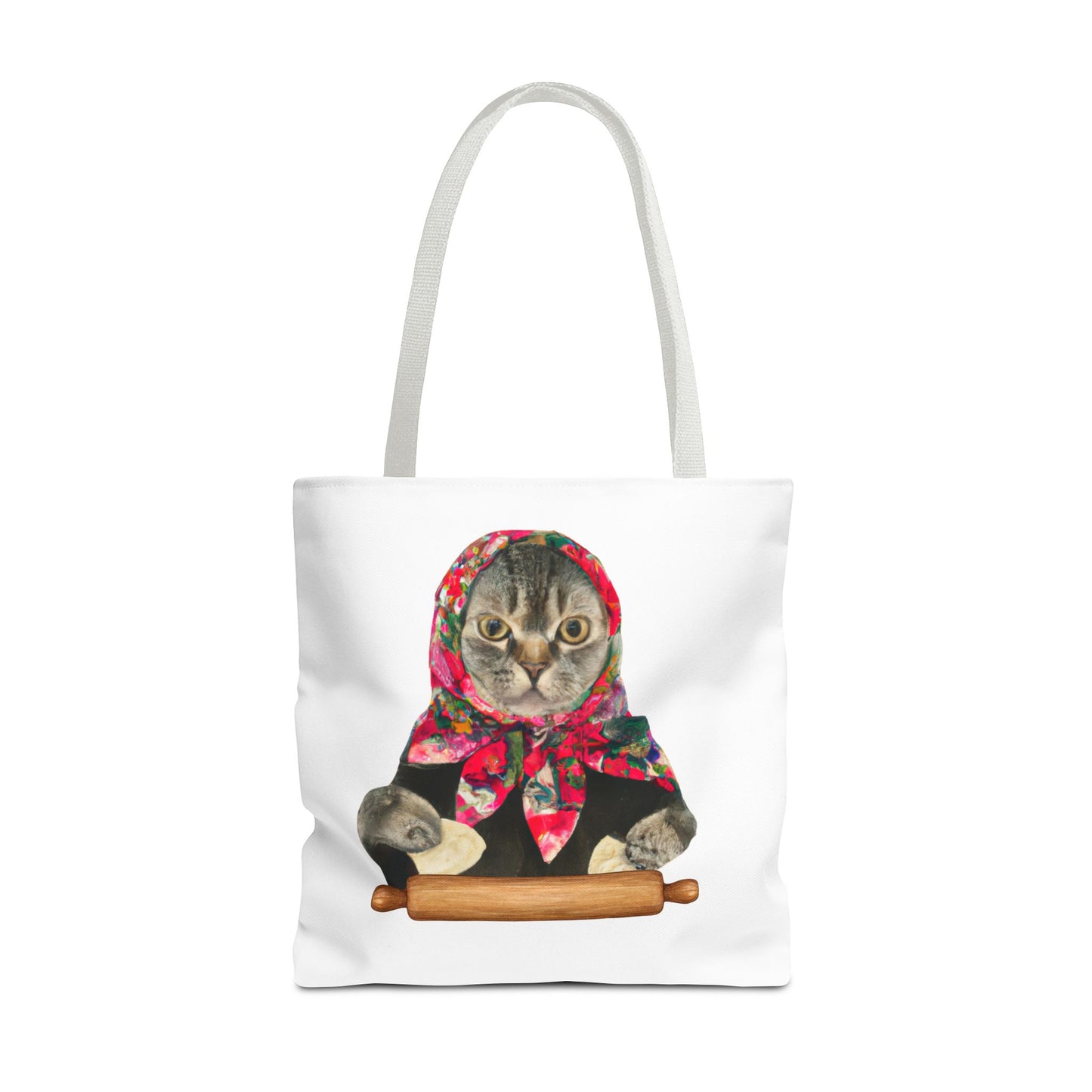 Cat Tote Bag with Babushka Cat and Pierogi Design