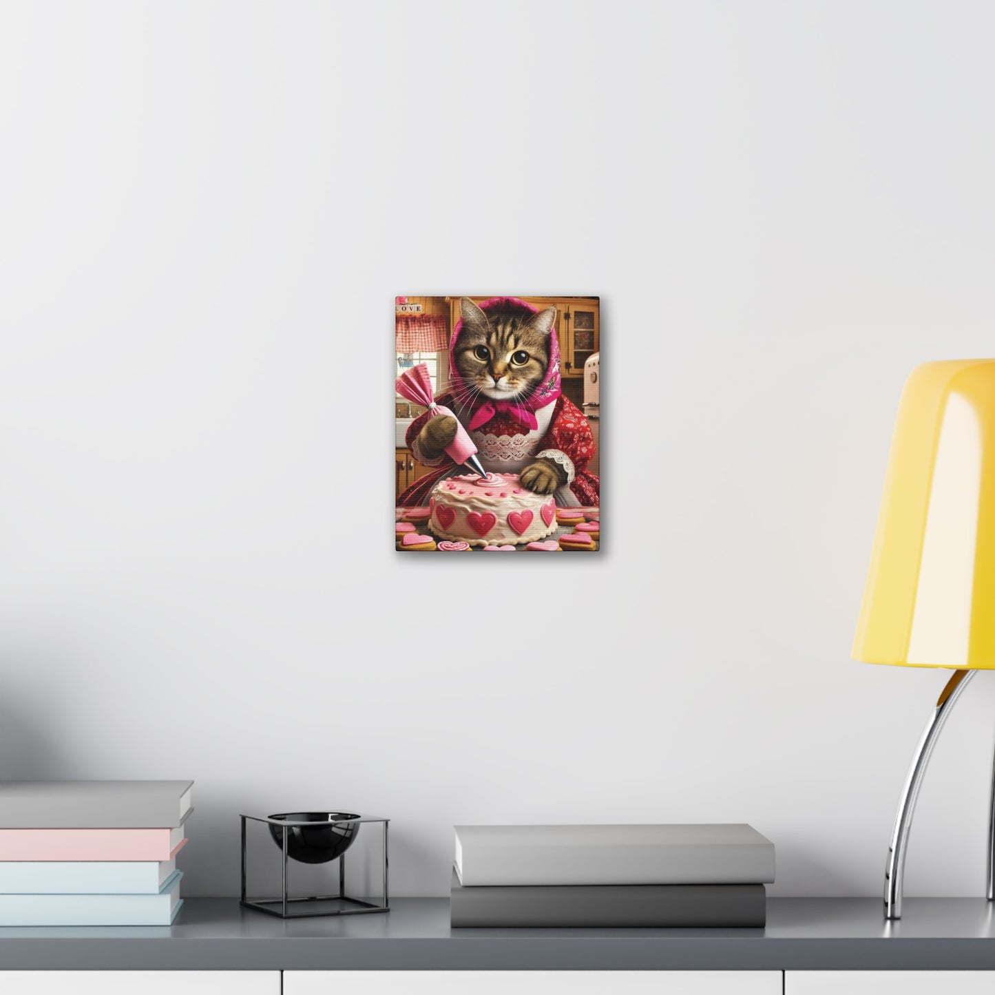 Babushka Cat Valentine Sweets Charming, Kitschy Wall Art, Canvas