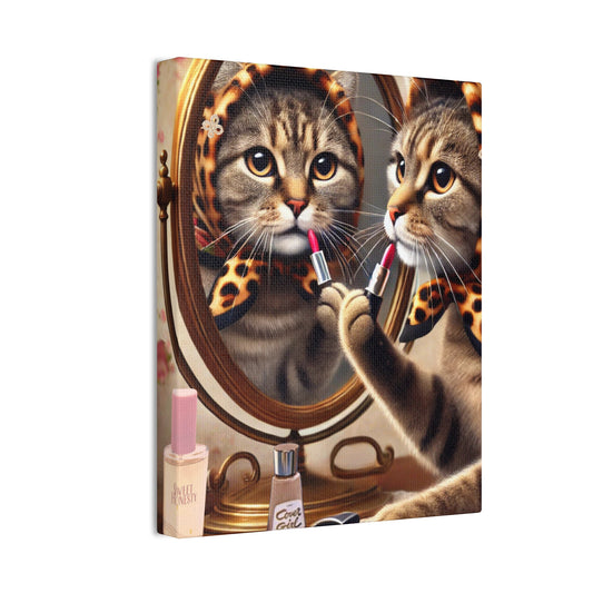 Babushka Cat Gets Glammed Up, Kitschy Wall Art, Polish Gifts, Polish Cat Canvas Art for Polish Cat Lovers