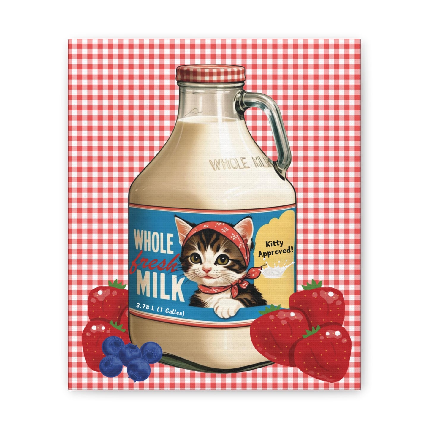 Vintage Style Kitten Milk Art, Babushka Kitten Milk and Berries