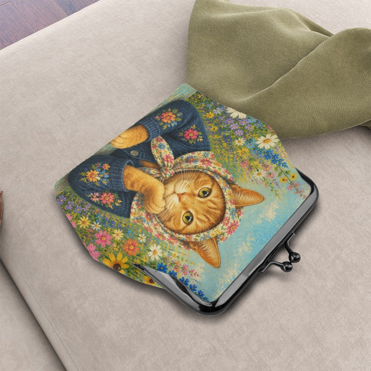 Babushka Cat, Ginger Love Kiss Lock Coin Purse