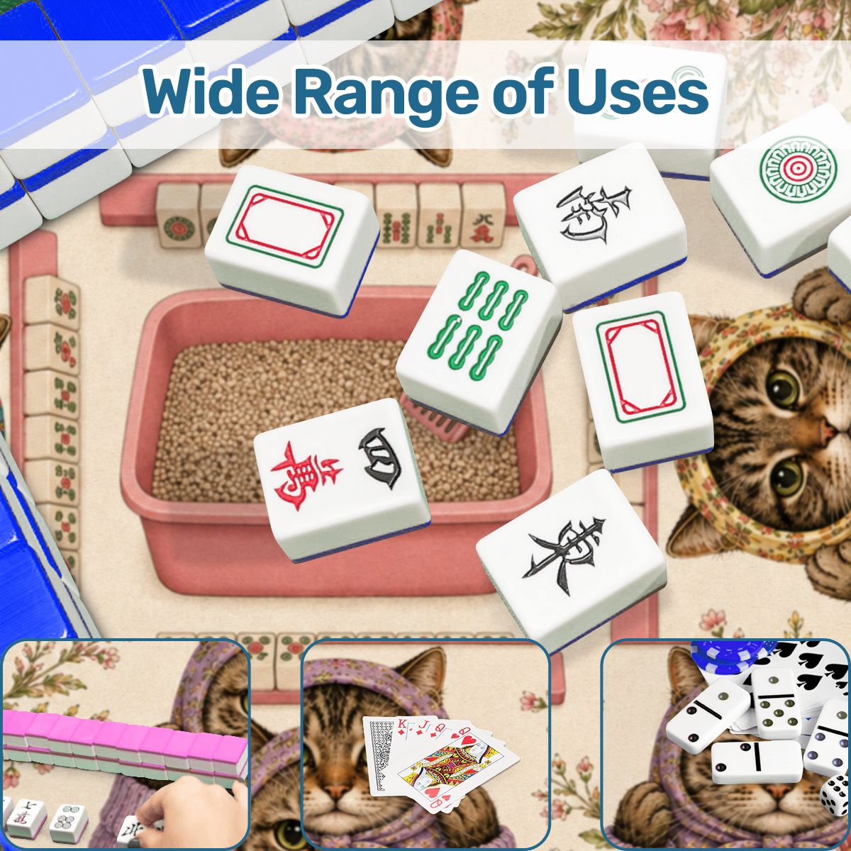 Babushka Cats Mahjong Mat – Tabby Cats Kitschy Girls 33" x 33"