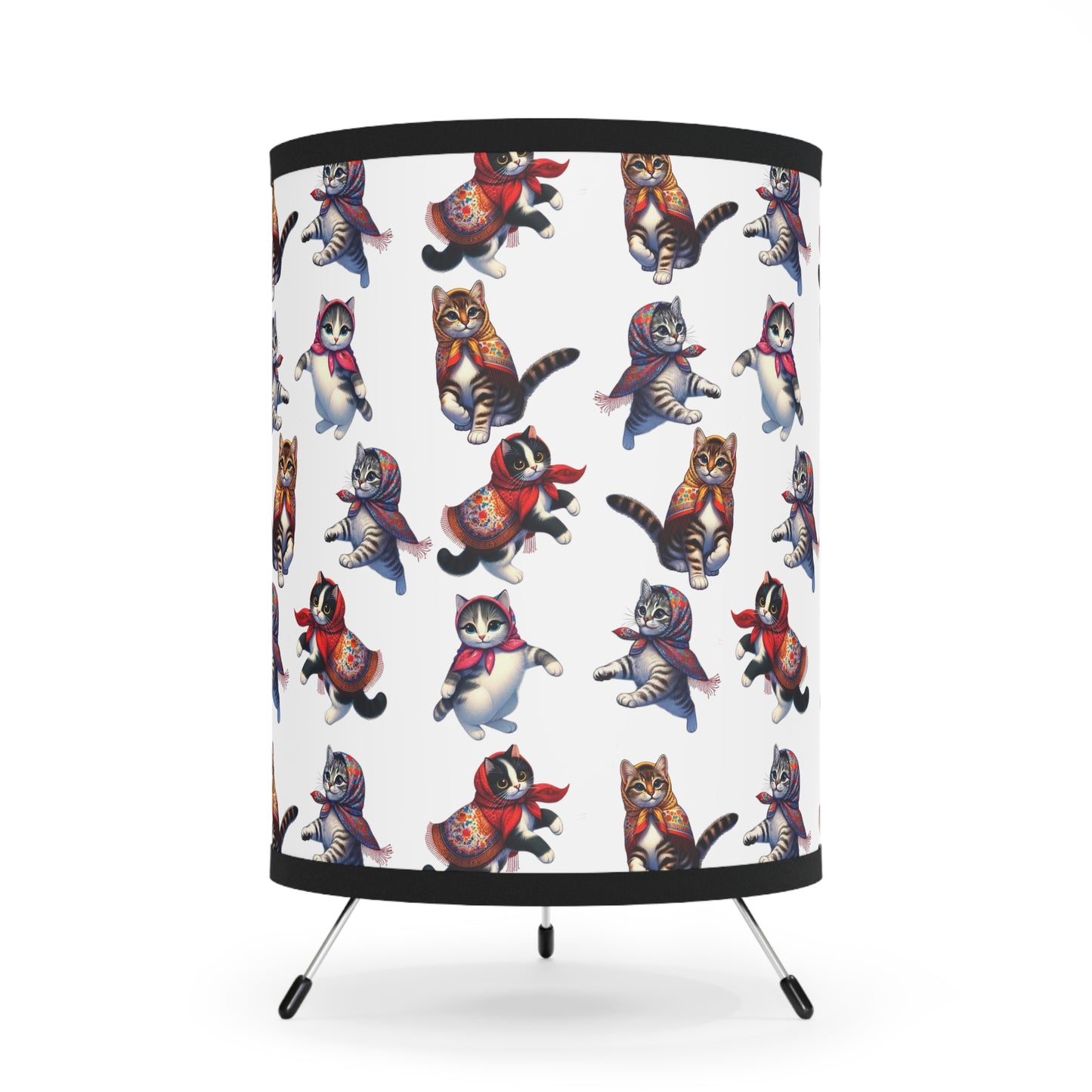 Babushka Kitties Tripod Lamp with High-Res Printed Shade, US\CA plug