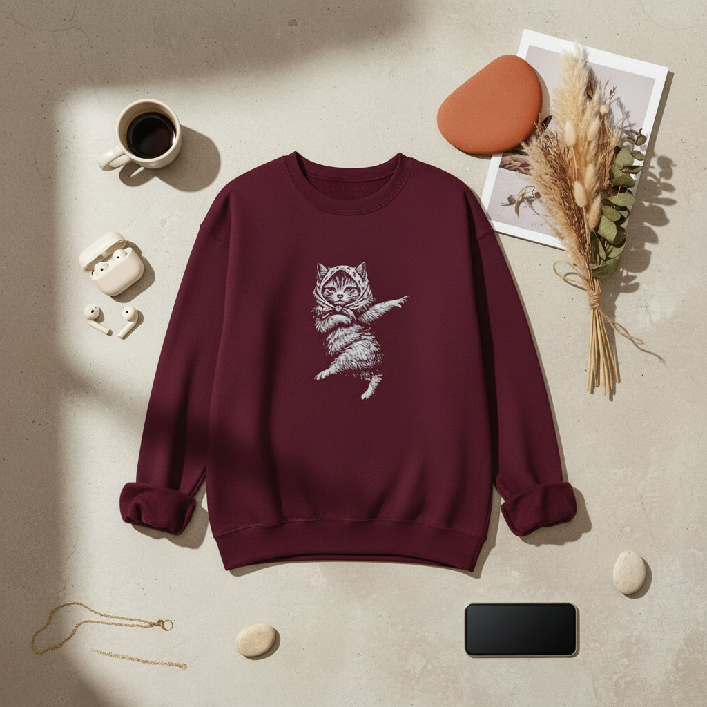 Babushka Cat Linocut Sweatshirt Unisex Heavy Blend™