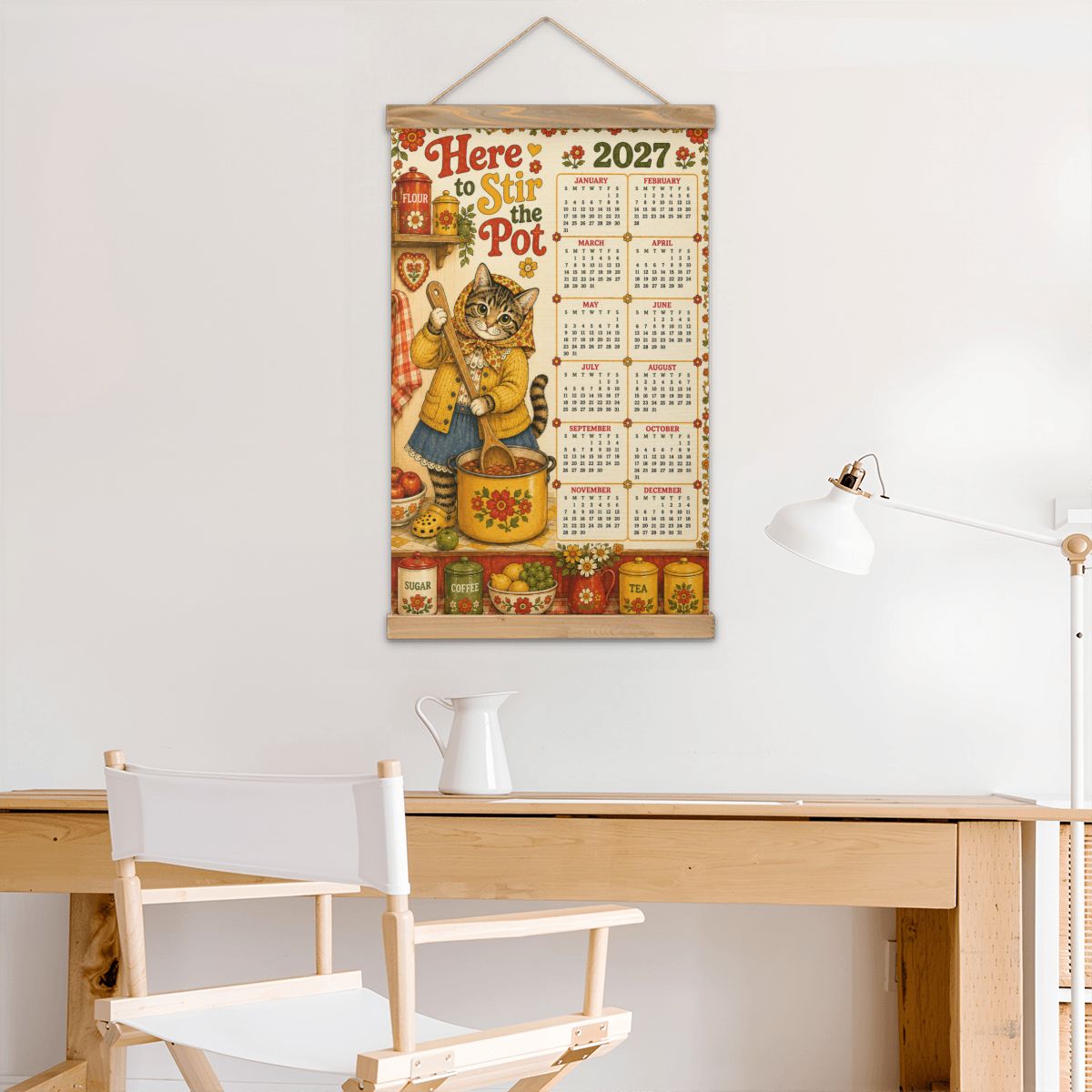 Babushka Cat 2027 Retro Wall Hanging Calendar