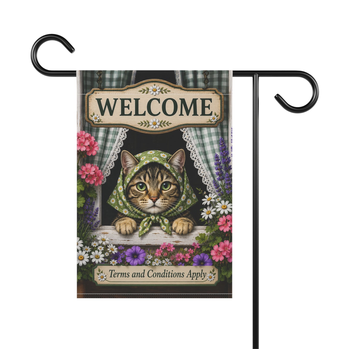 Babushka Cat Welcome Garden Flag Humor (no pole)