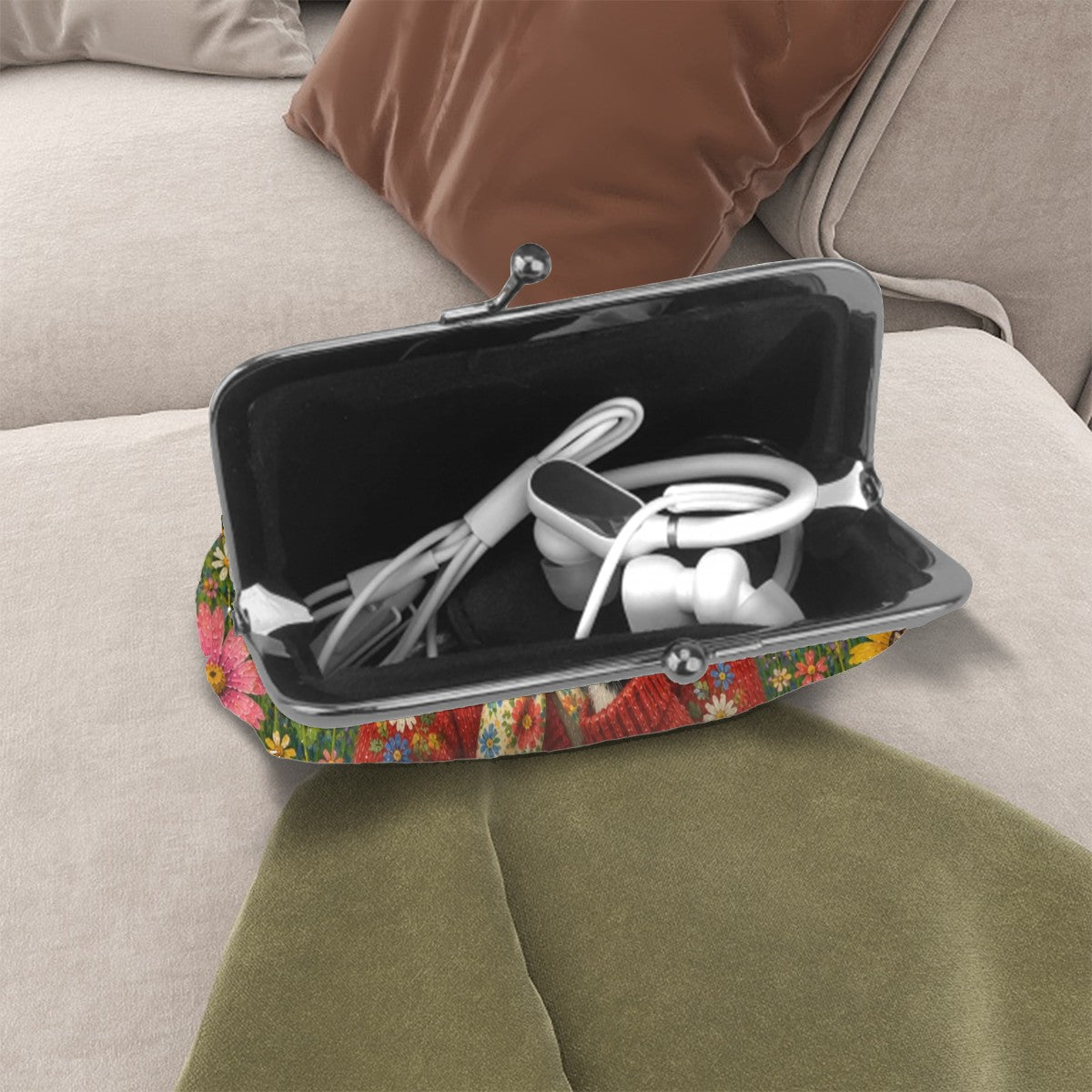 Babushka Cat Tuxedo Cat Floral Fun Times Kiss Lock Coin Purse