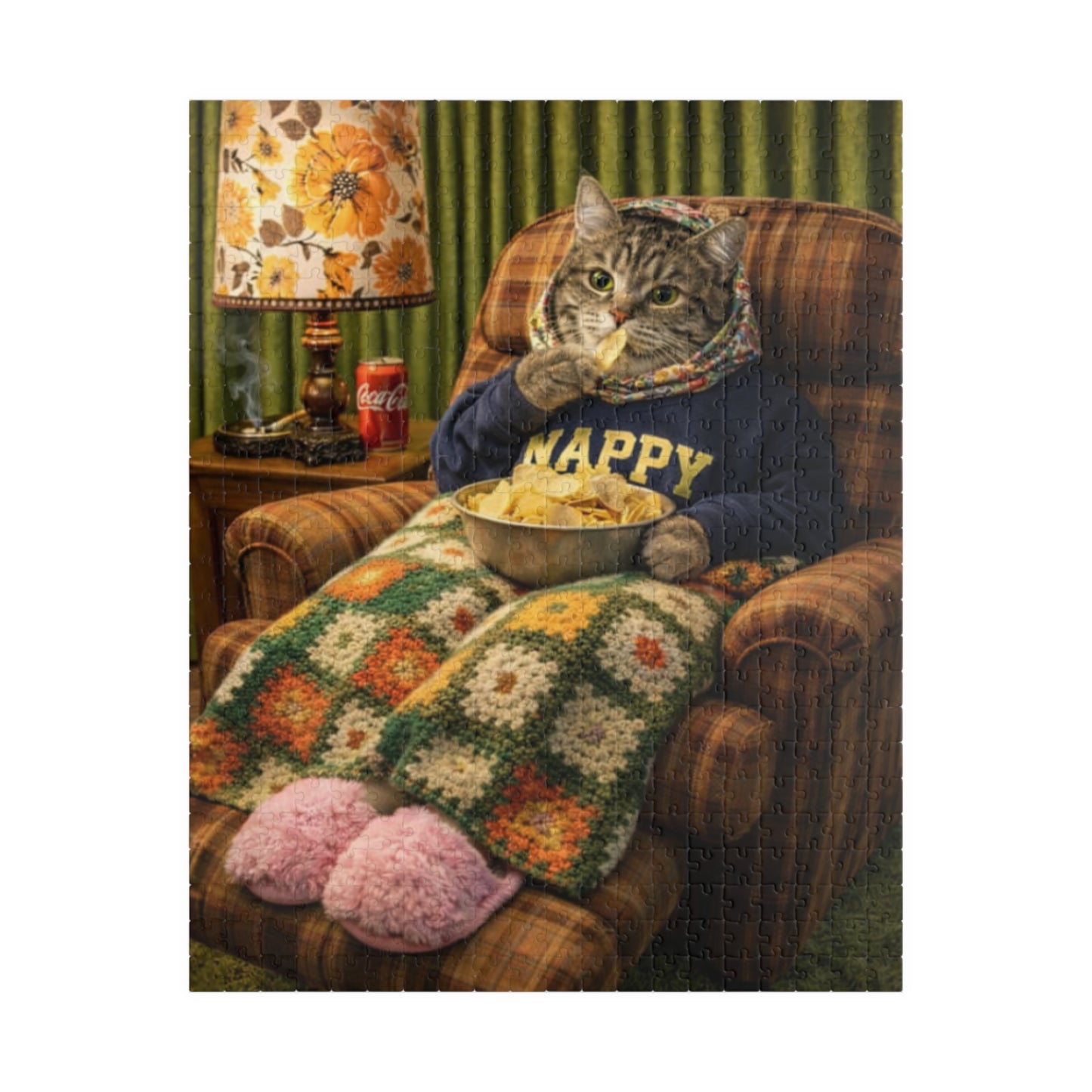 Babushka Cat Bad Habits Retro Theme Puzzle (520 Piece)