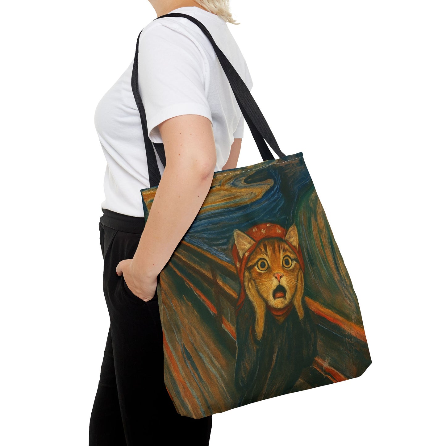 Babushka Cat-Black Cat Art Parody -The Scream-Tote Bag