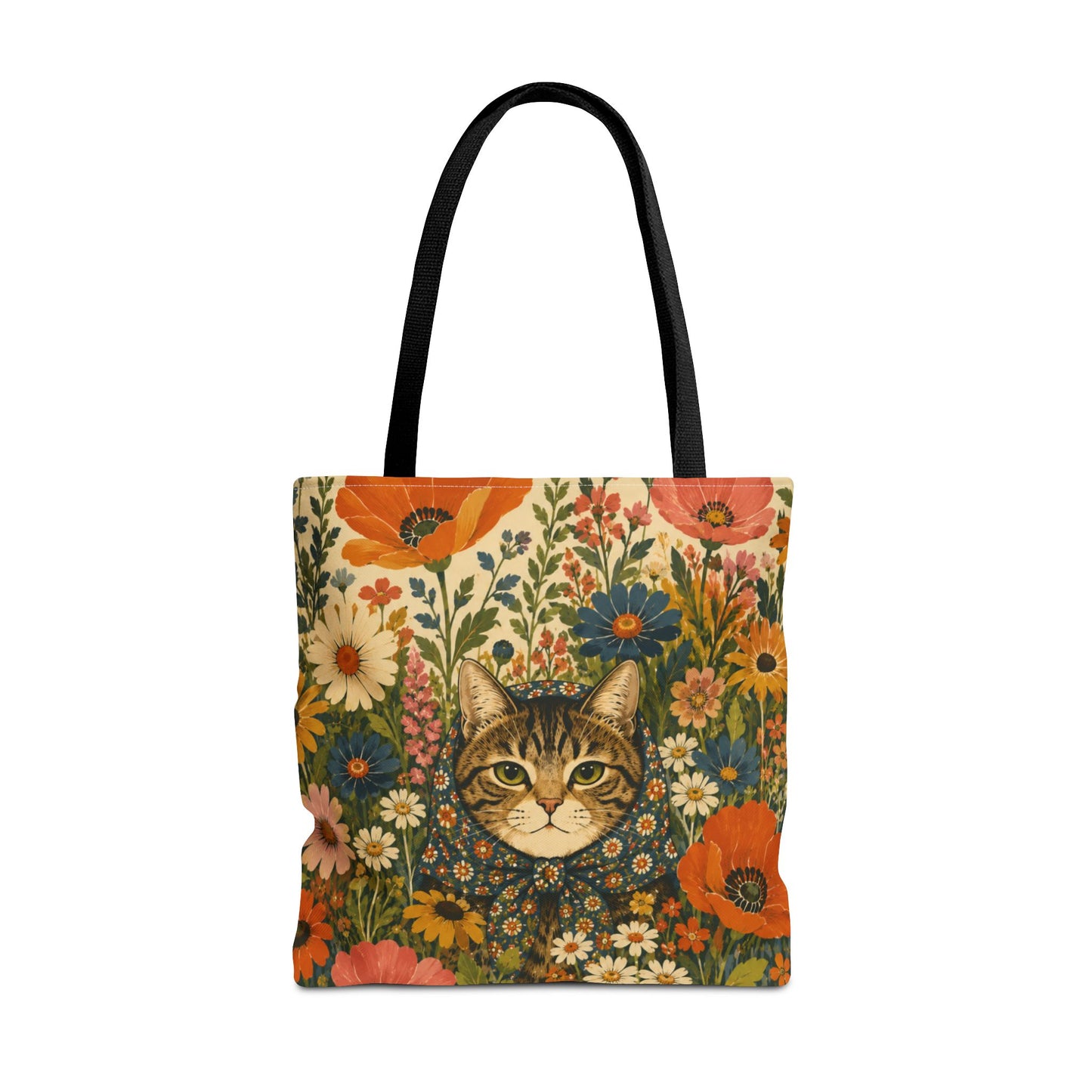 Babushka Cat Peeky Gardens Reusable Tote