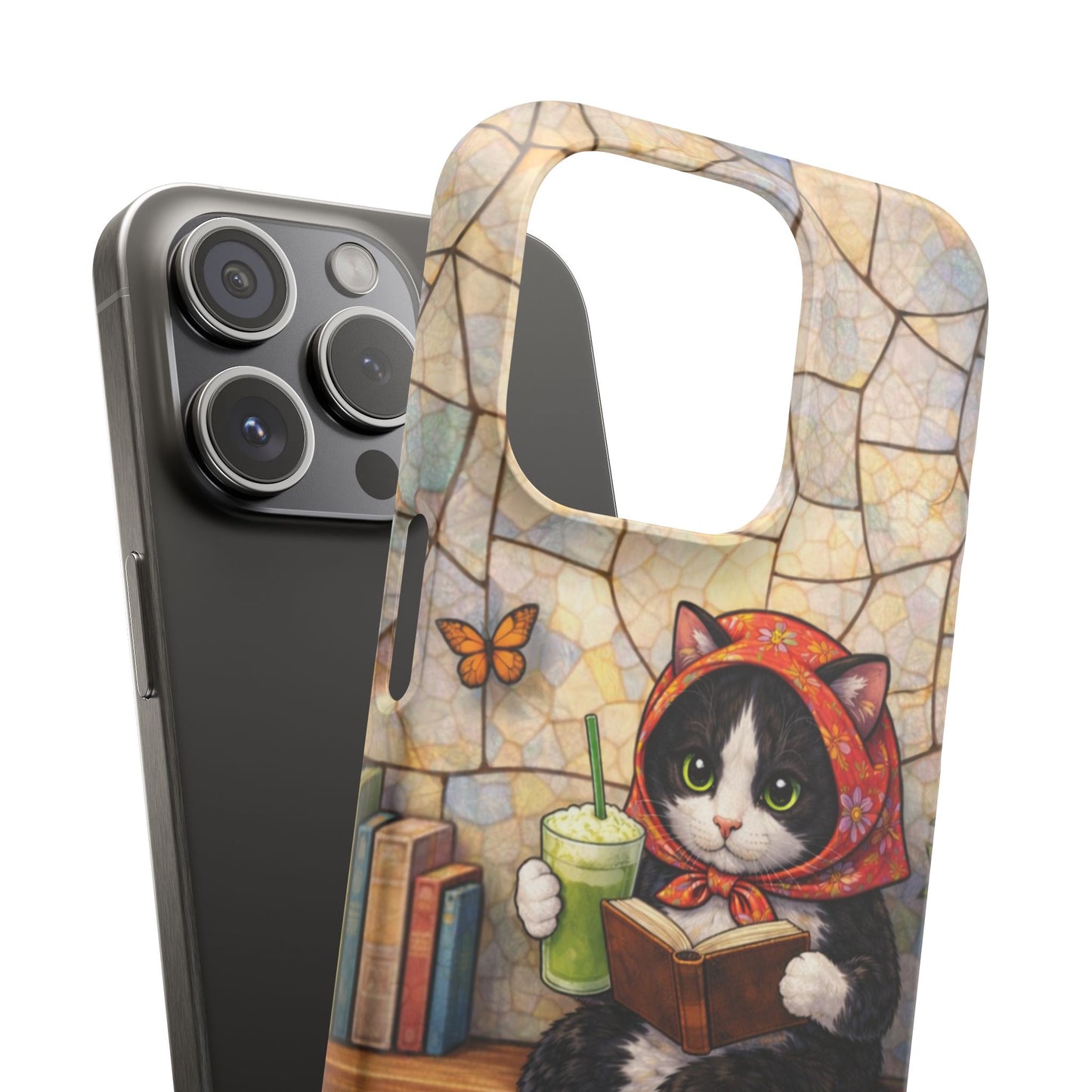 Babushka Cat Reads, Tuxedo Cat Literary Snap Phone Case