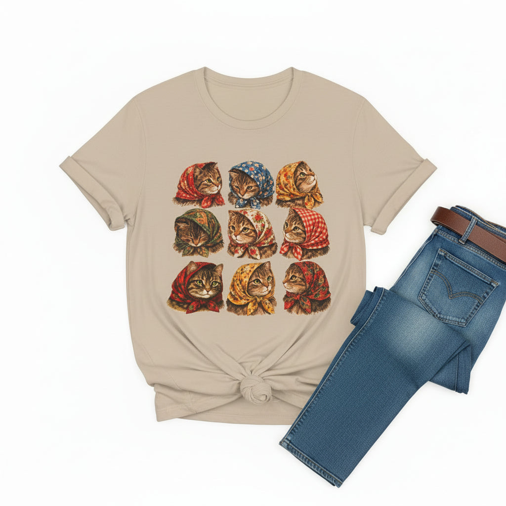 Babushka Cats, Tabby Cats Unisex Jersey Short Sleeve Tee