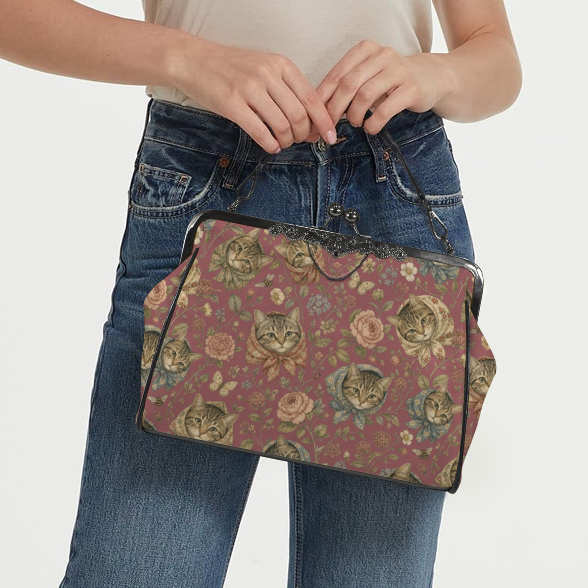 Babushka Cat Rosey Heads Crossbody Shoulder Bag