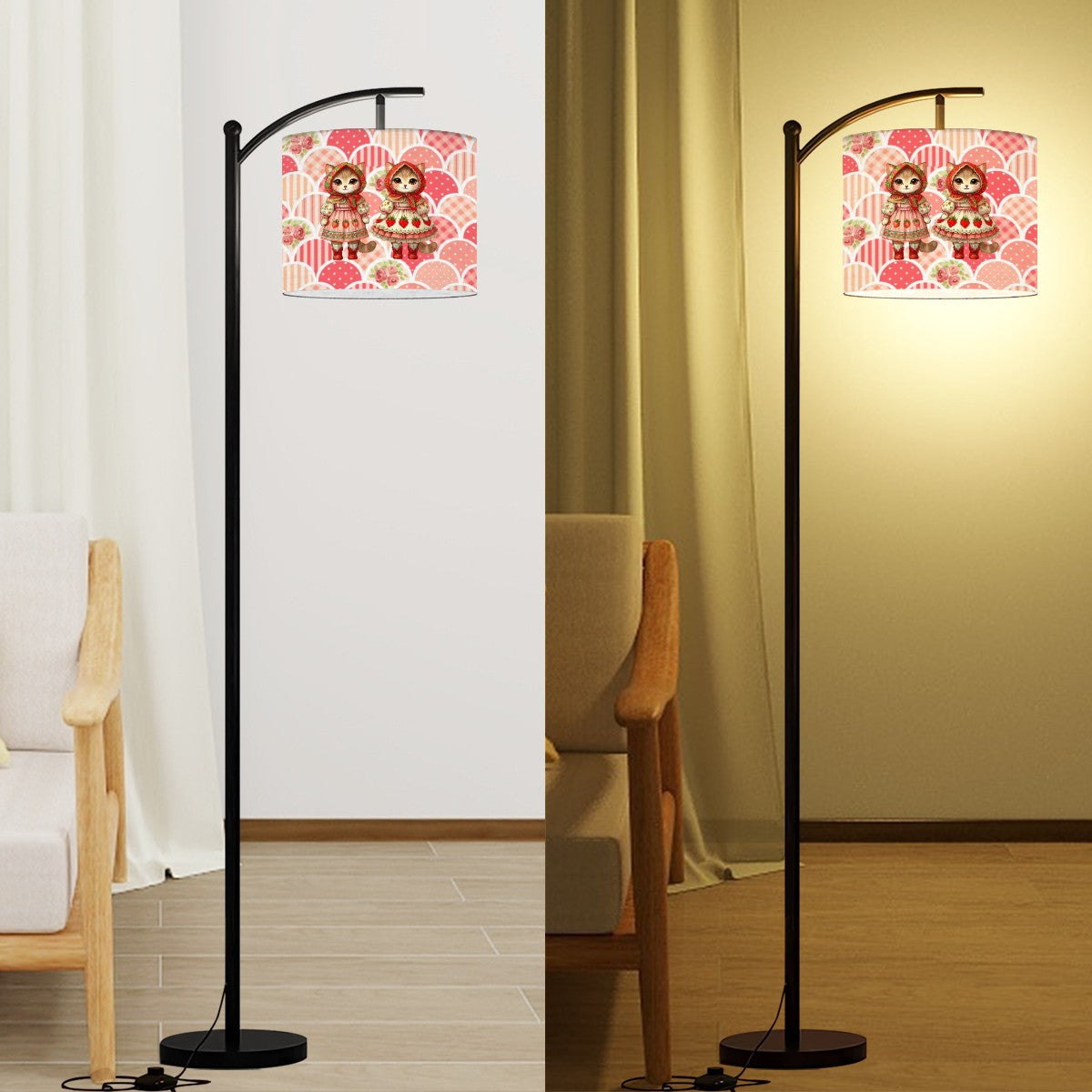 Babushka Cat Strawberry Girls Arc Floor Lamp (Made in USA)