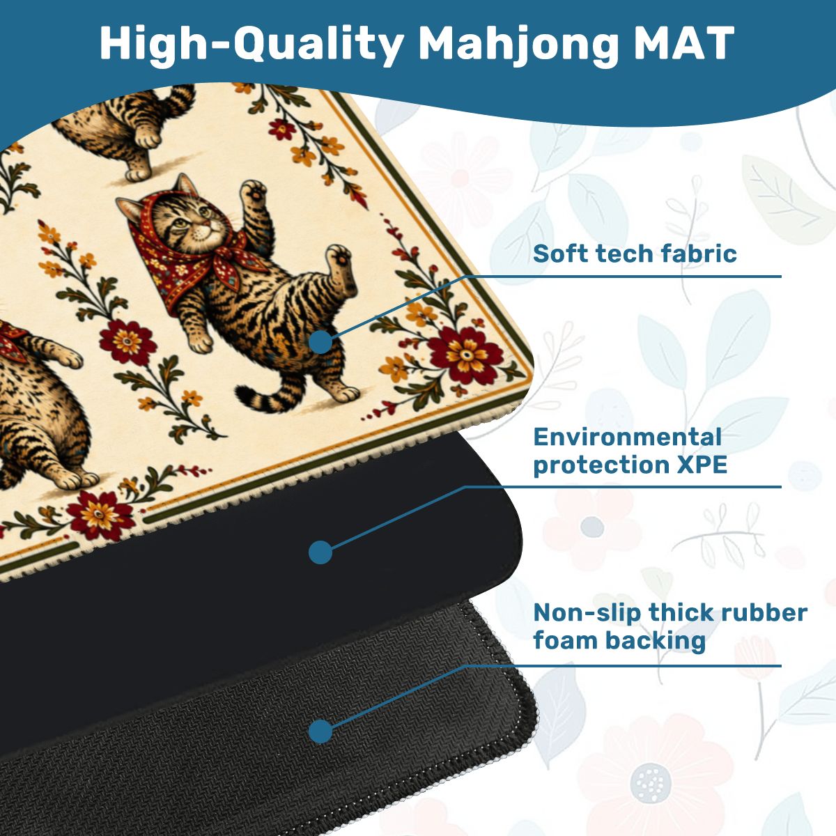 Babushka Cat, Tabby Cats Mahjong Mat 33"x33" (Ship Rolled up)