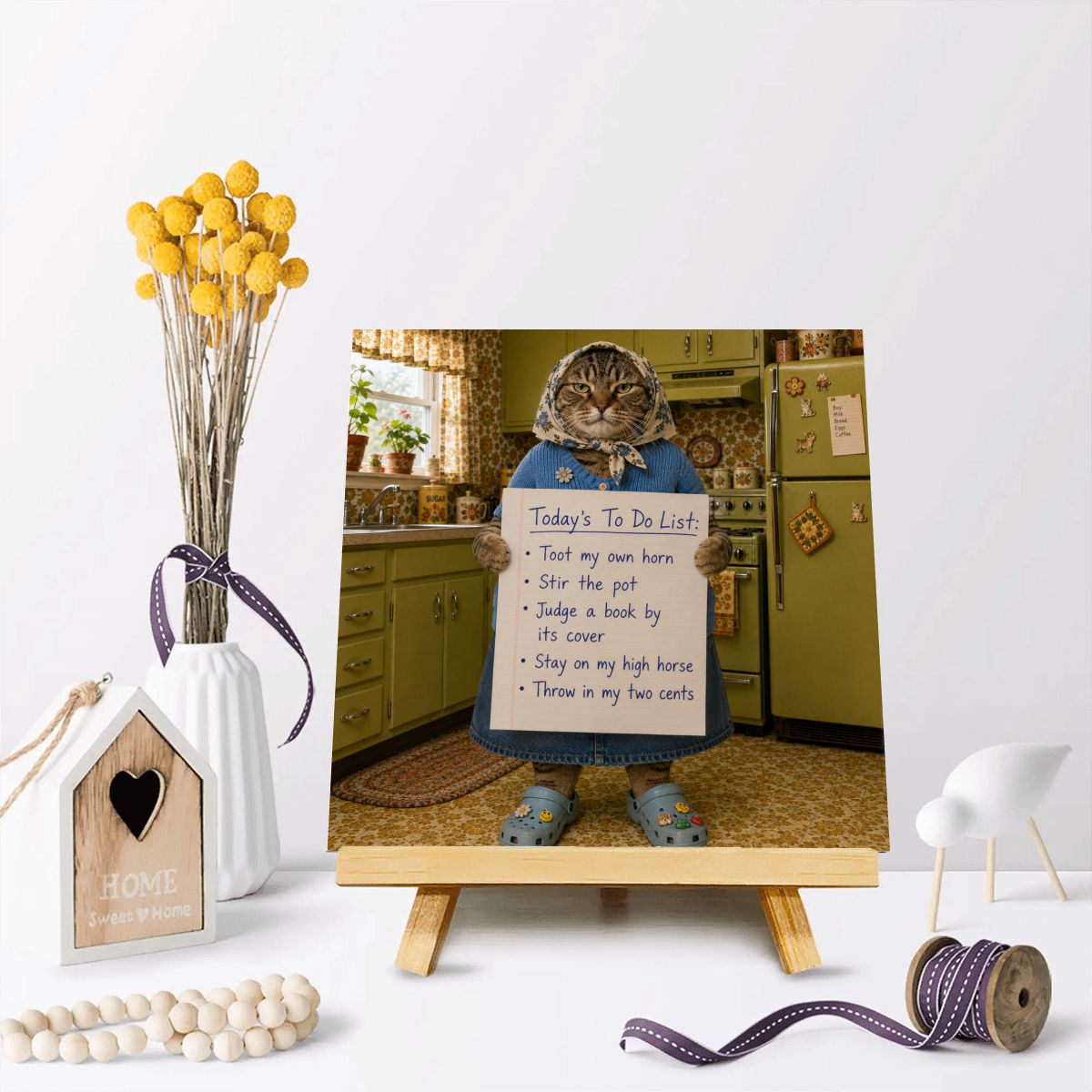 Babushka Cat Tabletop Tripod Easel Sign-Funny Quote