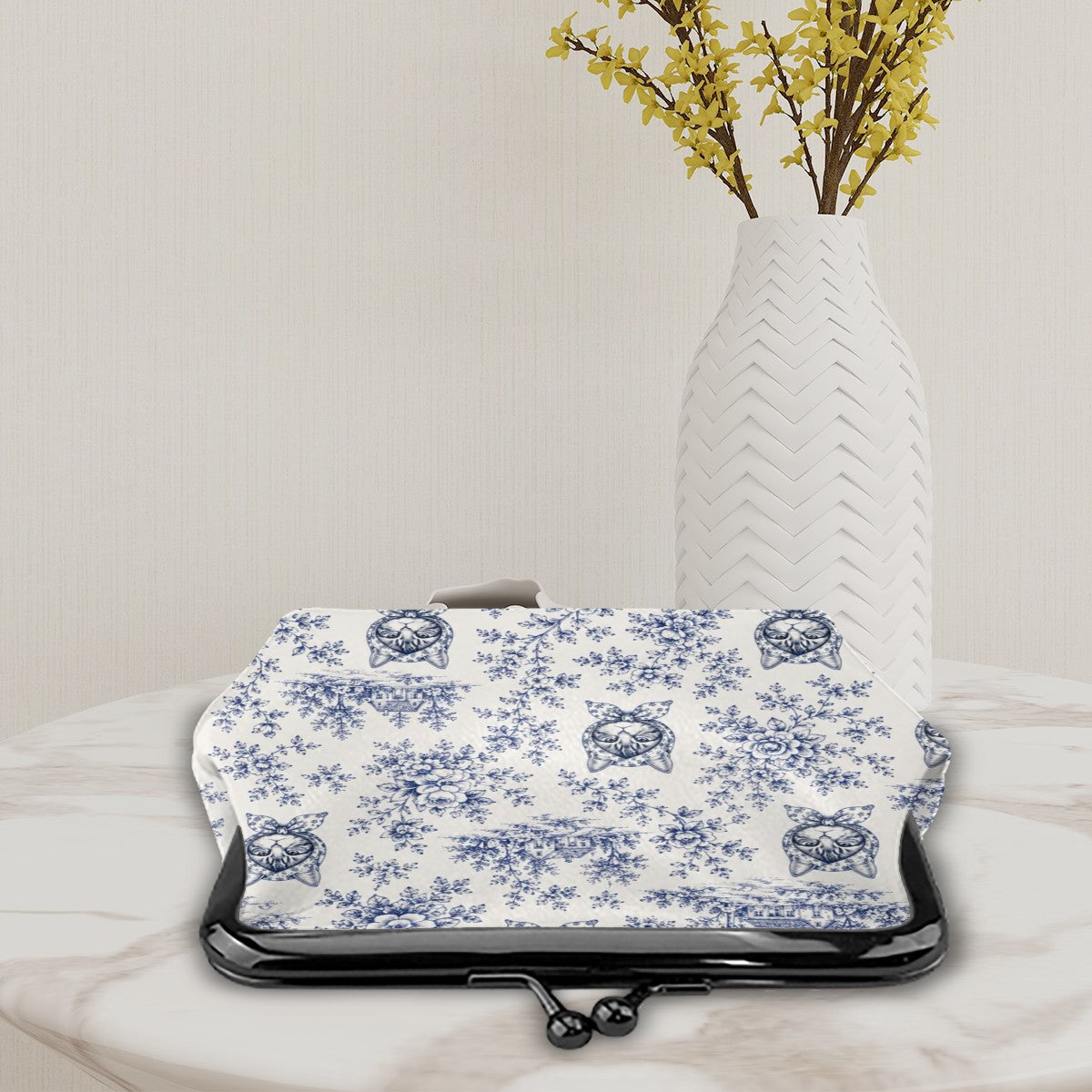 Babushka Cat Toile Design Kiss Lock Coin Purse