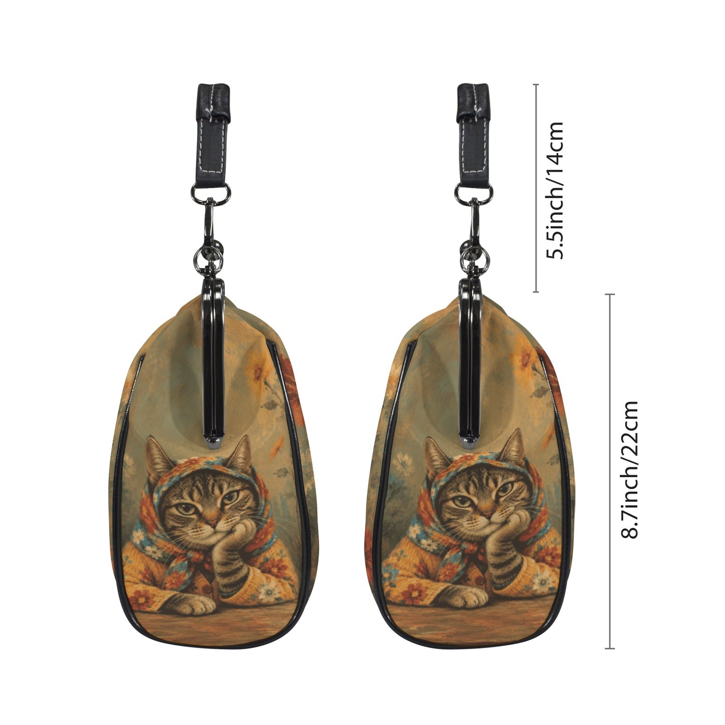 Babushka Tabby Cat Vintage Style Kisslock Purse