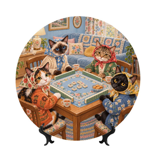 Babushka Cats Playing Mahjong Decorative Plate