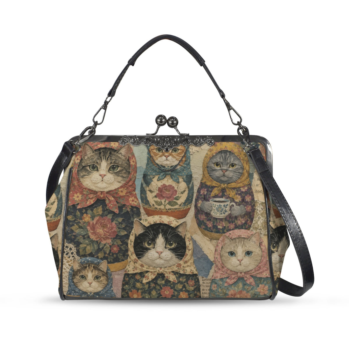 Babushkatroyshka Cat Collage Kisslock Bag