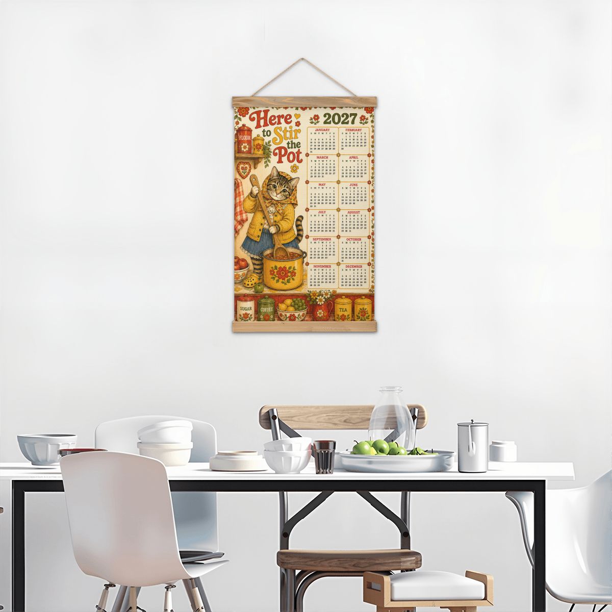 Babushka Cat 2027 Retro Wall Hanging Calendar
