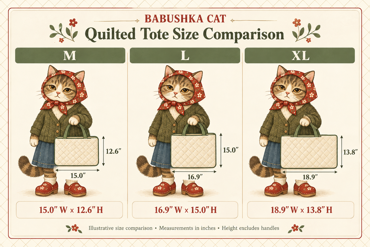 Babushka Cat 70's Pattern Quilted Tote