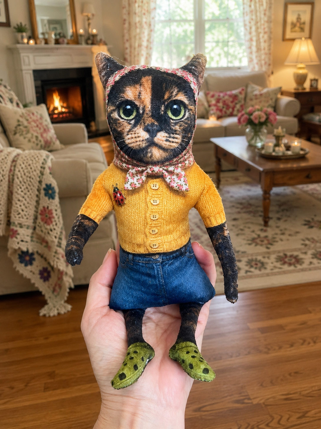 Babushka Cat Calico/Tortie Cat Posie Doll