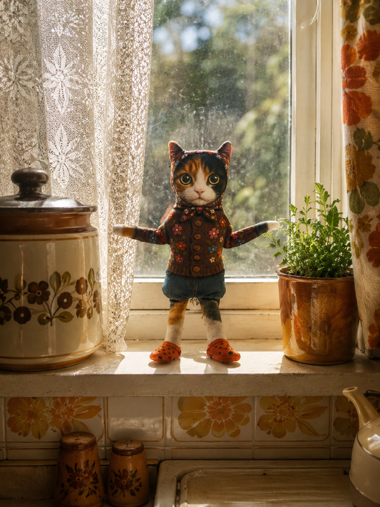 Babushka Cat Calico Bendy Doll