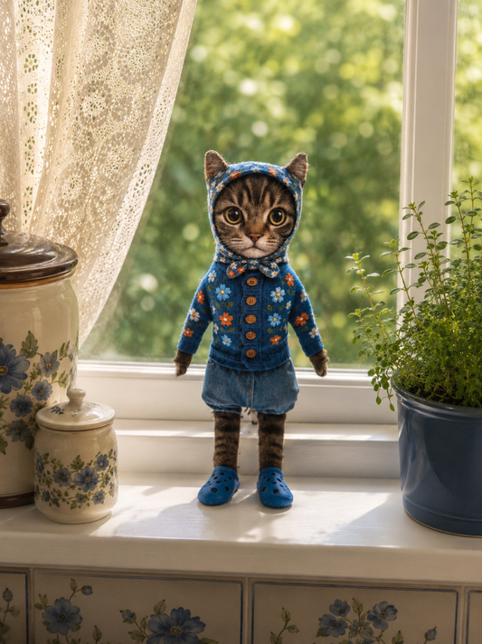 Babushka Cat Tabby Cat Plush Bendy Doll
