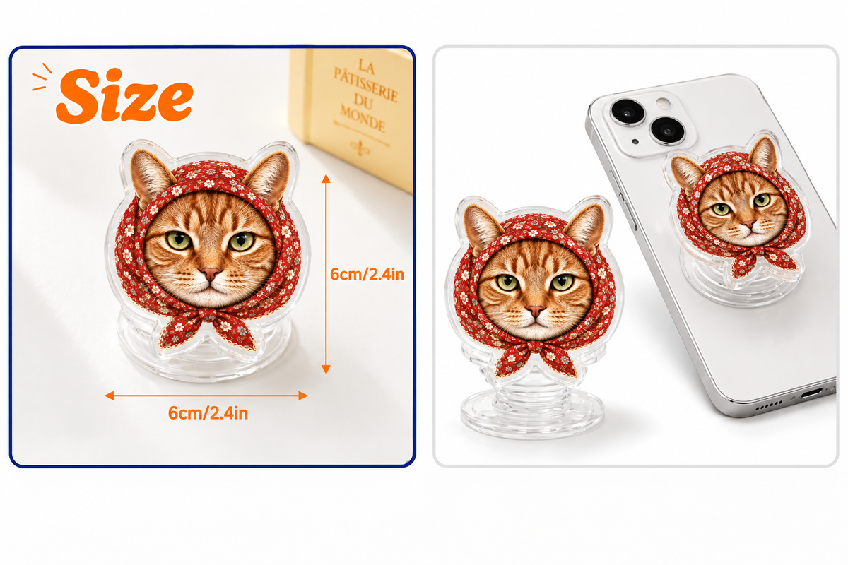Orange Tabby Phone Grip Shaped Acrylic Phone Grip