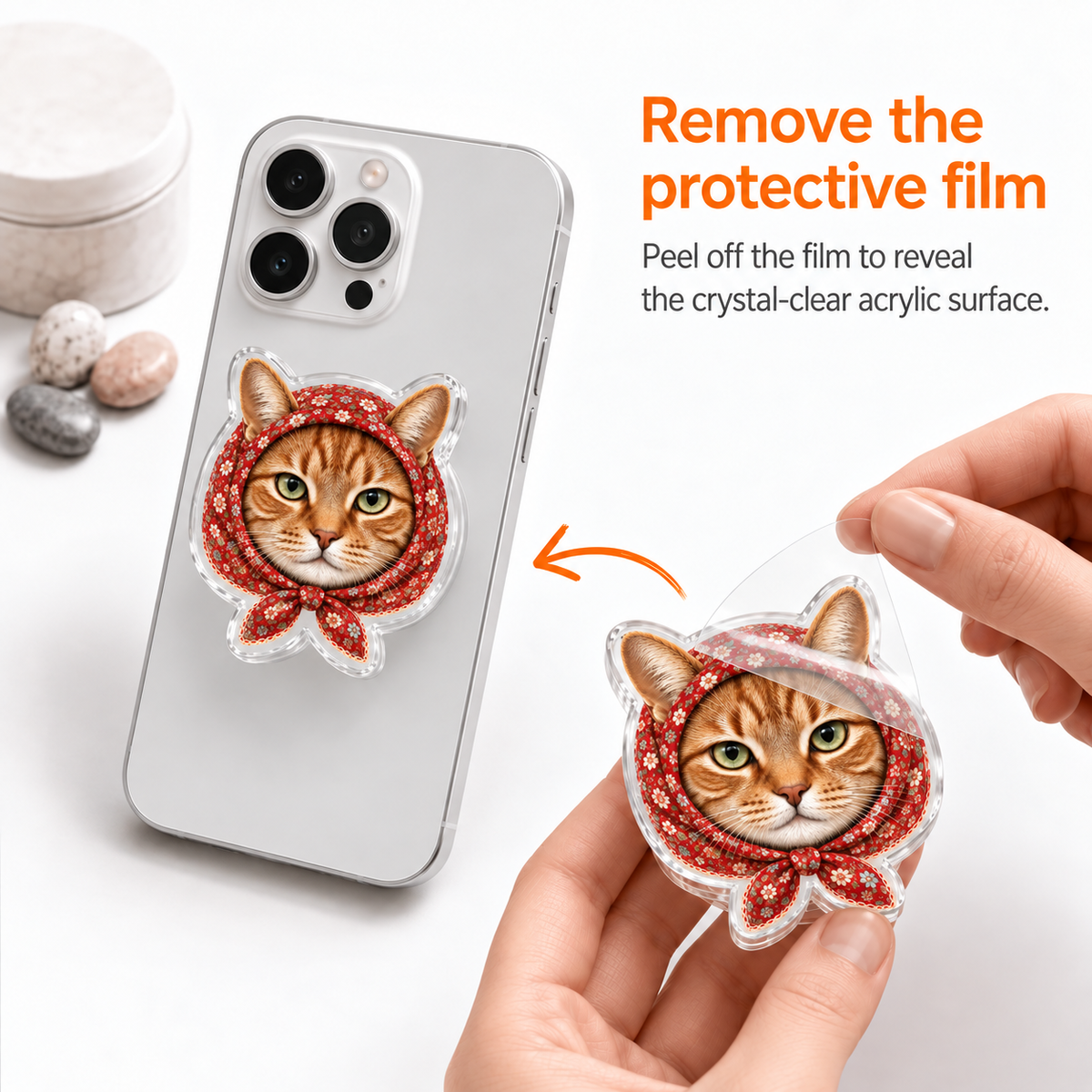 Orange Tabby Phone Grip Shaped Acrylic Phone Grip