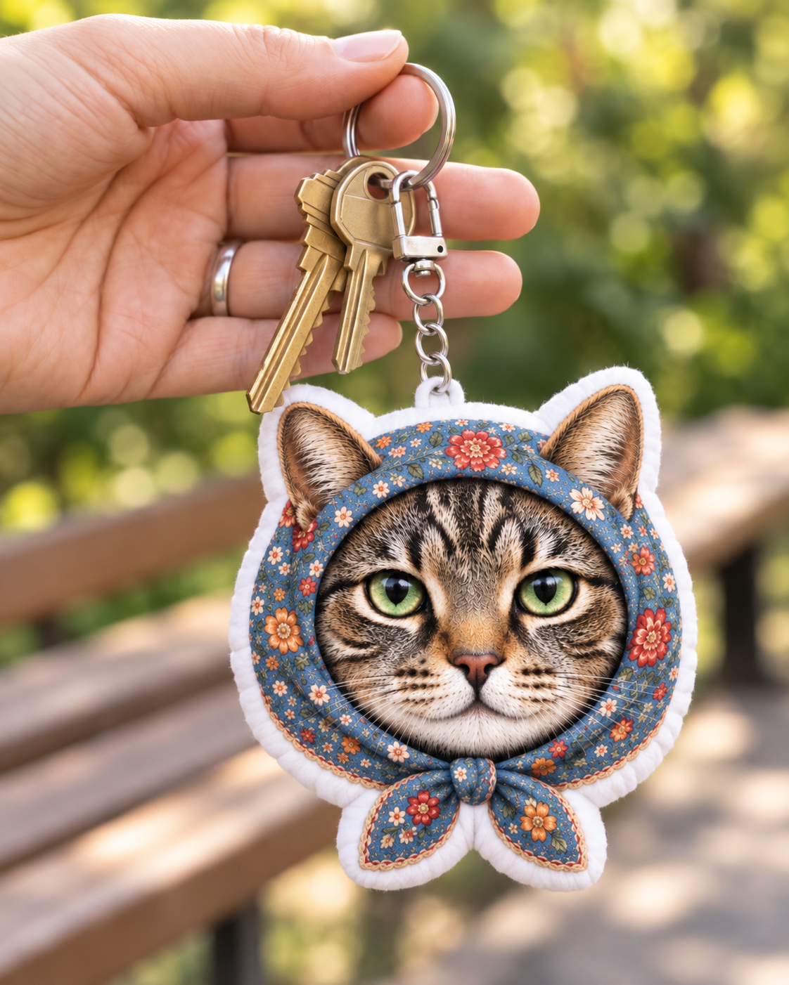 Babushka Cat Head Shaped Plush Keychain, Accessory, Charm