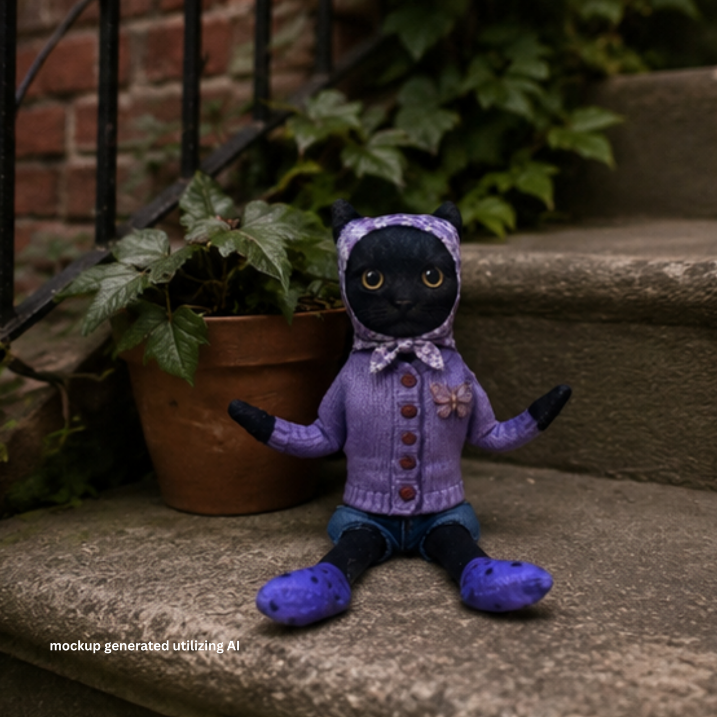 Babushka Cat Black Bendy Doll