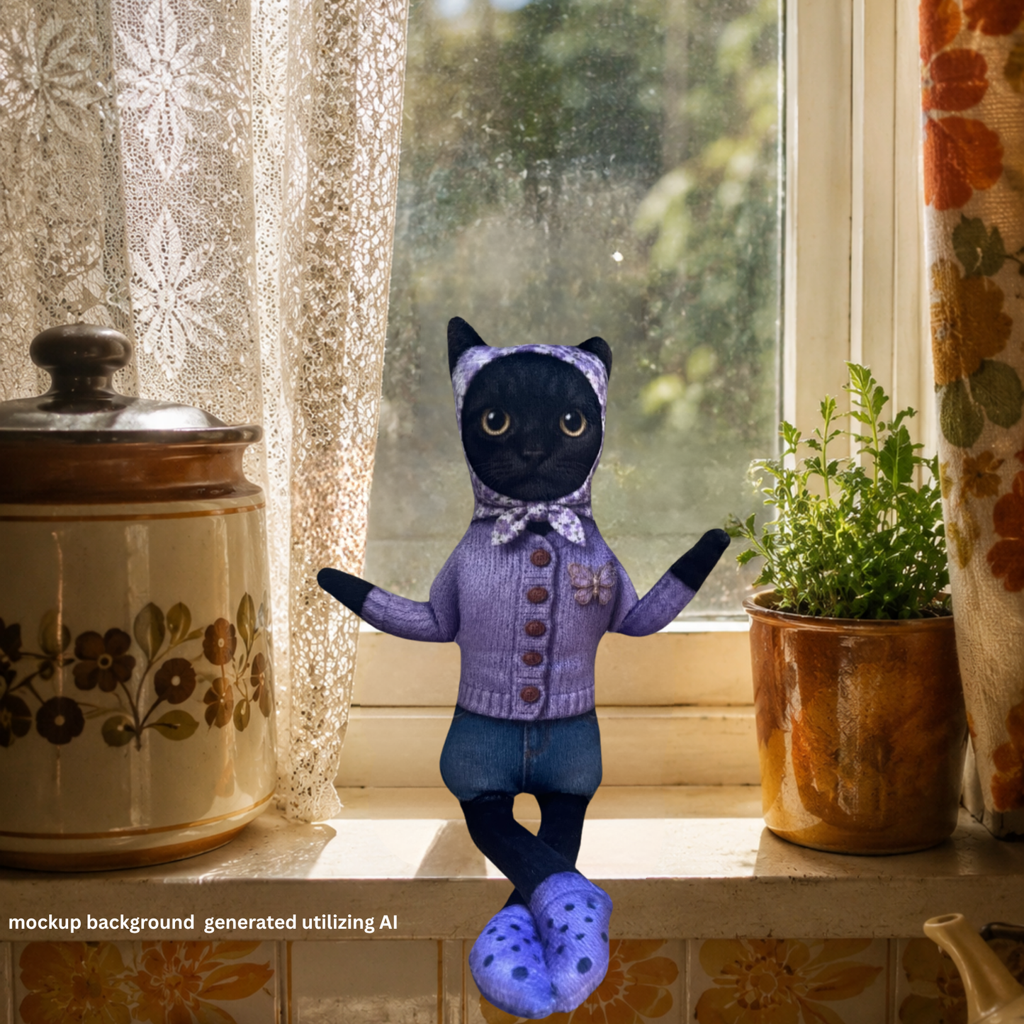 Babushka Cat Black Bendy Doll