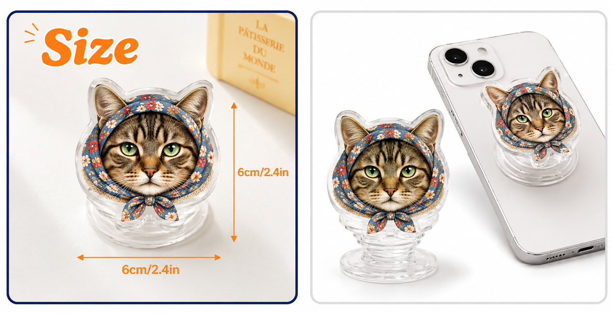 Babushka Cat Phone Grip Shaped Acrylic Phone Accessory