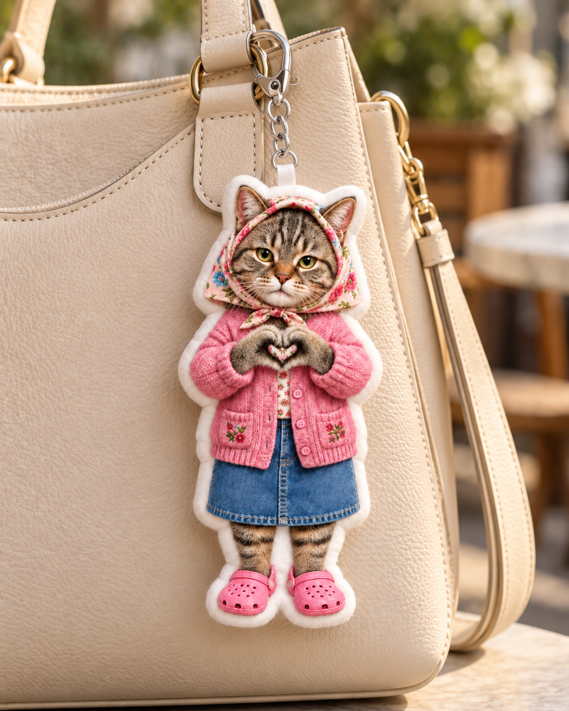 Babushka Cat Love Hands Plush Keychain/Bag Charm