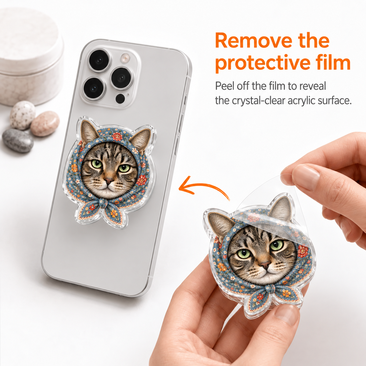 Babushka Cat Phone Grip Shaped Acrylic Phone Accessory