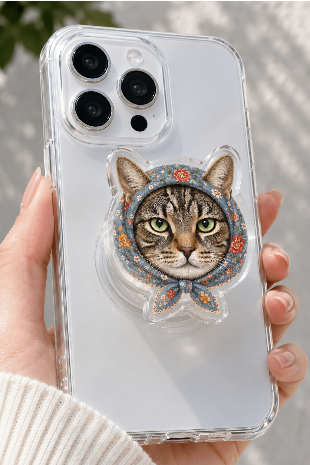 Babushka Cat Phone Grip Shaped Acrylic Phone Accessory