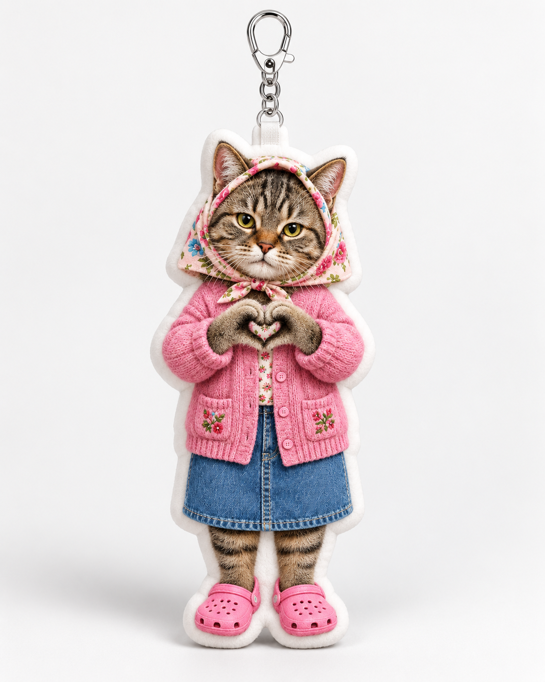 Babushka Cat Love Hands Plush Keychain/Bag Charm