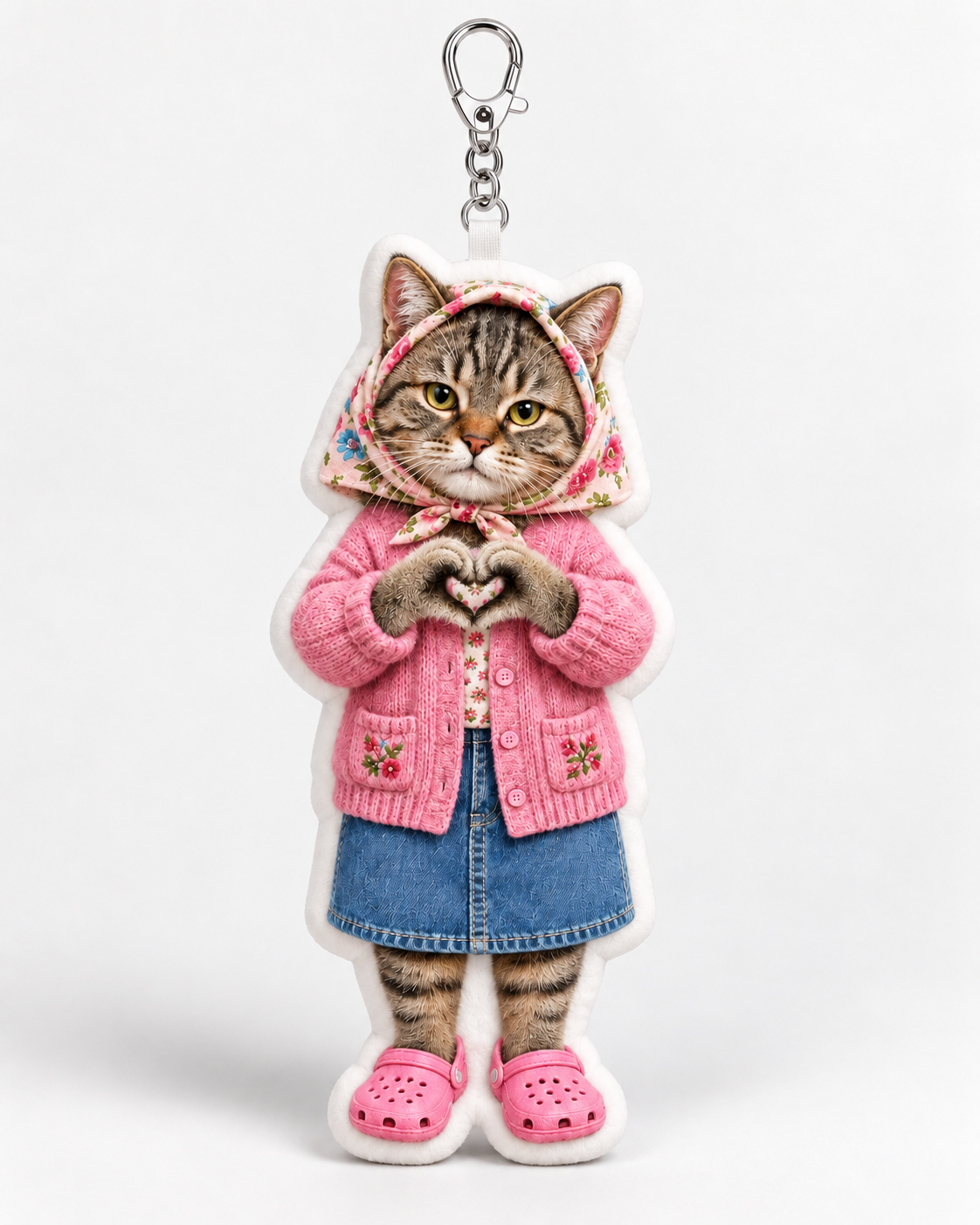 Babushka Cat Love Hands Plush Keychain/Bag Charm
