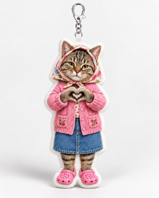 Babushka Cat Love Hands Plush Keychain/Bag Charm