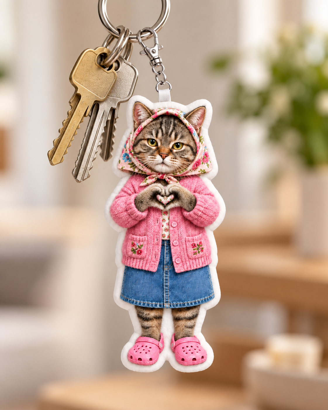 Babushka Cat Love Hands Plush Keychain/Bag Charm