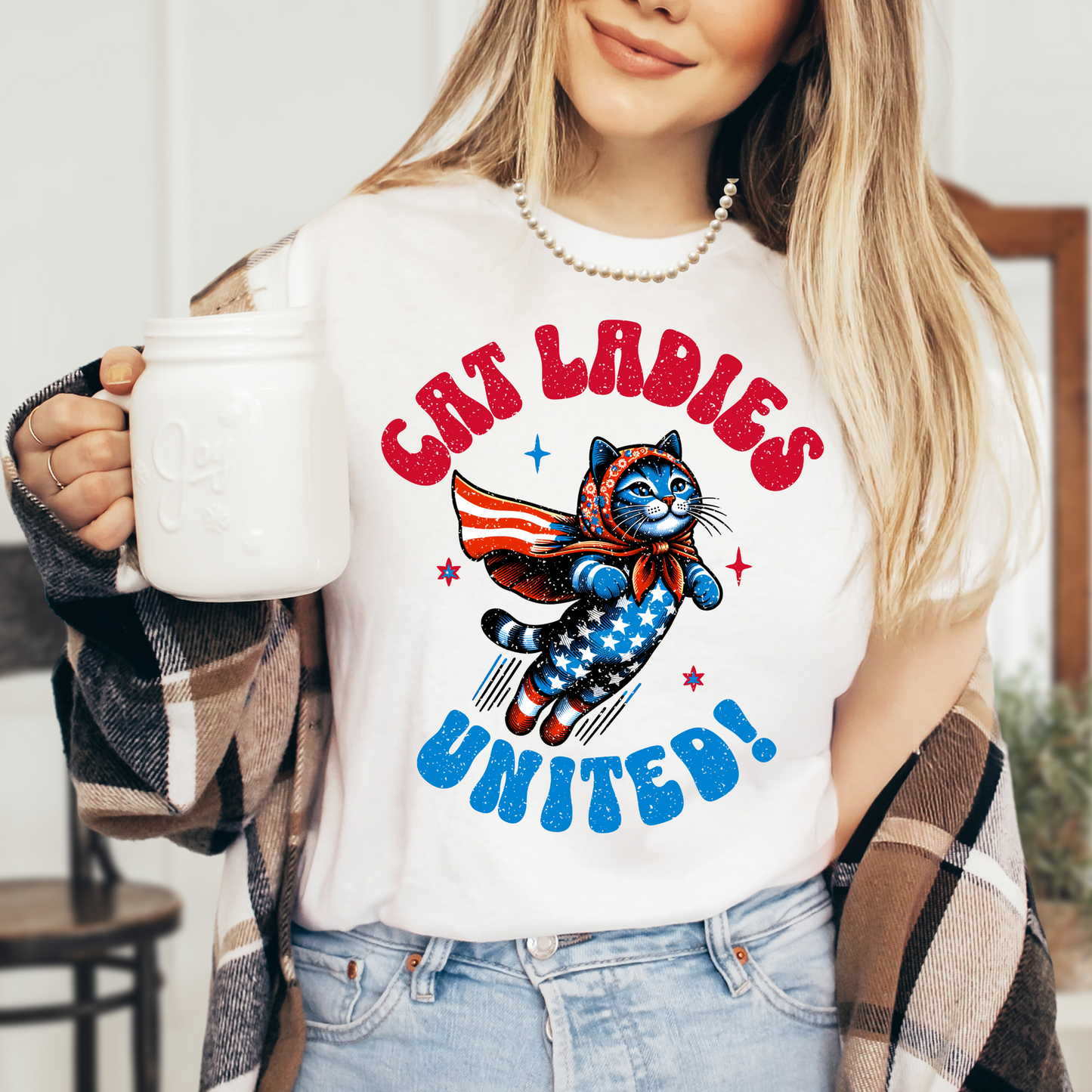 Cat Ladies United,  Unisex Jersey Short Sleeve Tee for Cat Loving Ladies, Childless or Otherwise!