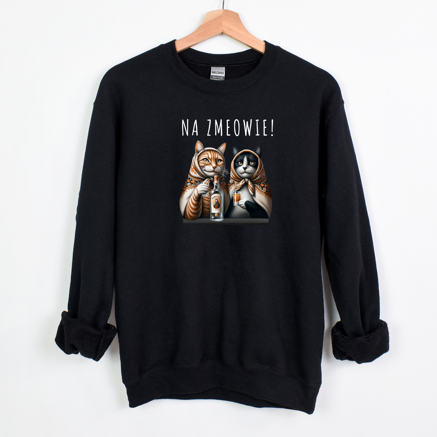 Babushka Cats, Na Zdrowie Na Zmeowie Unisex Heavy Blend™ Crewneck Sweatshirt